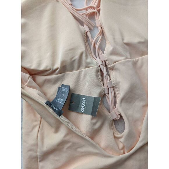 Aerie Woman One Piece Swimsuit Pale Peach with Sparkles Lace Up Size S Small NWT - Picture 3 of 7
